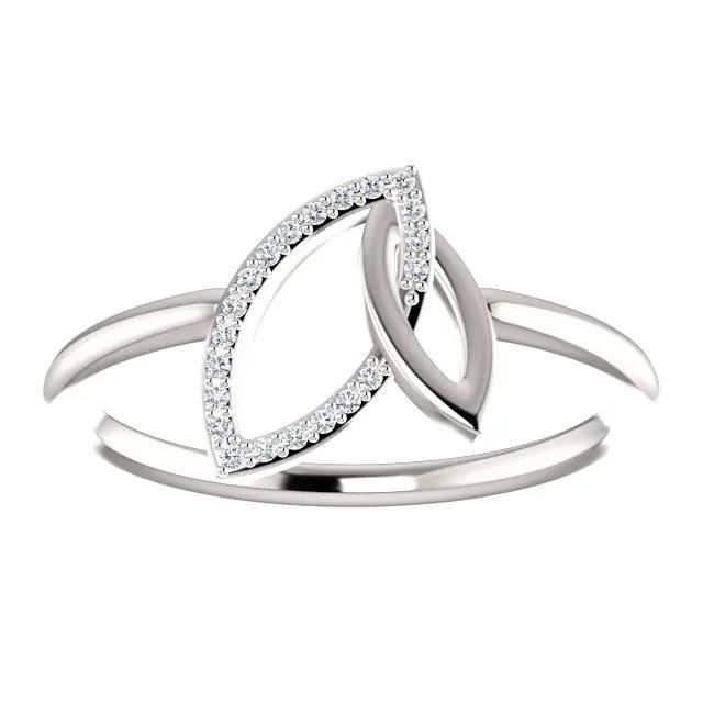 0.05 CTW Diamond Double Leaf Ring - Sterling Silver, 14k Gold (Y, W or R), Platinum