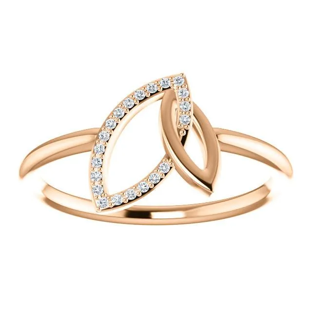 0.05 CTW Diamond Double Leaf Ring - Sterling Silver, 14k Gold (Y, W or R), Platinum