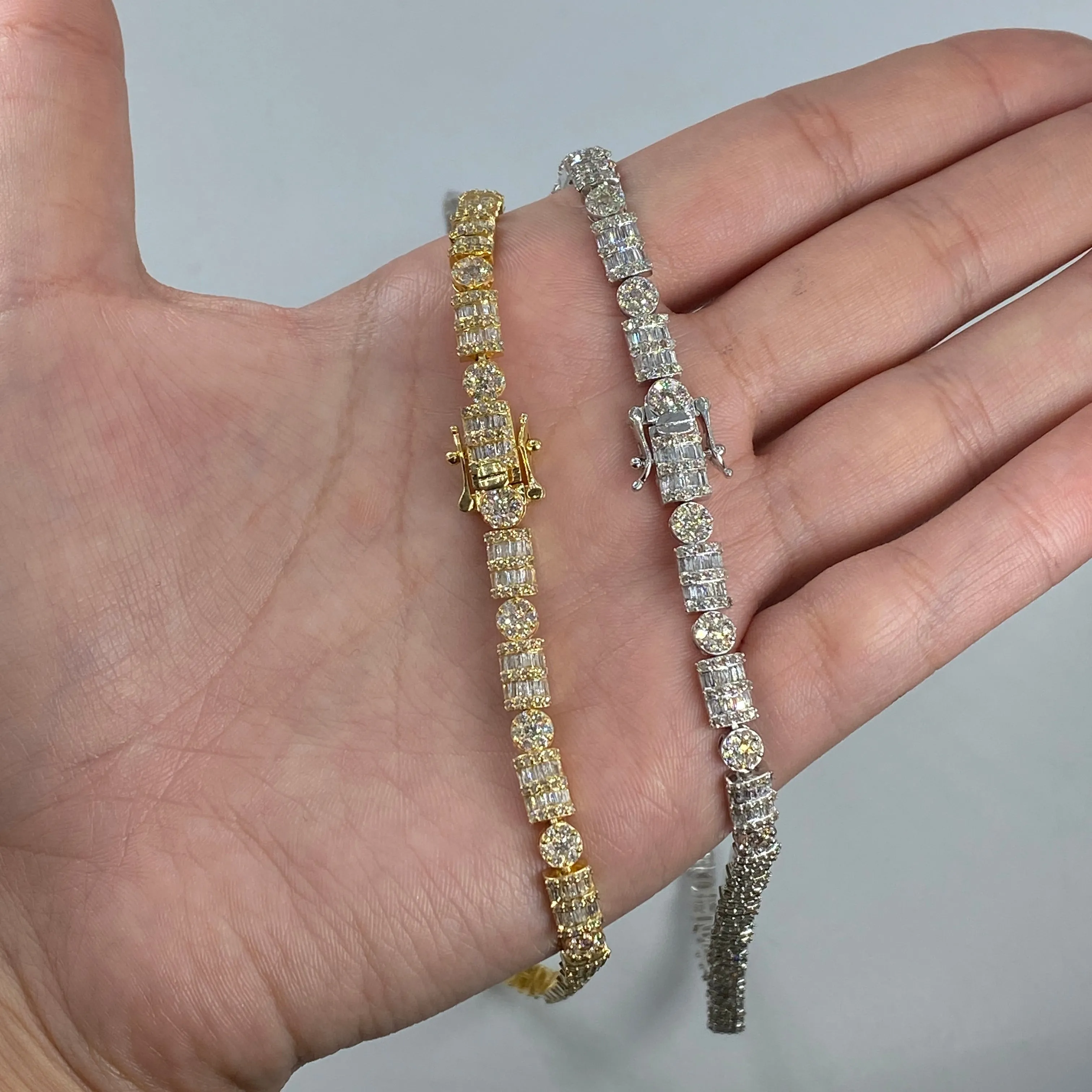 10K 5.4MM Circle and Rectangle Diamond Baguette Link Chain 20-22"