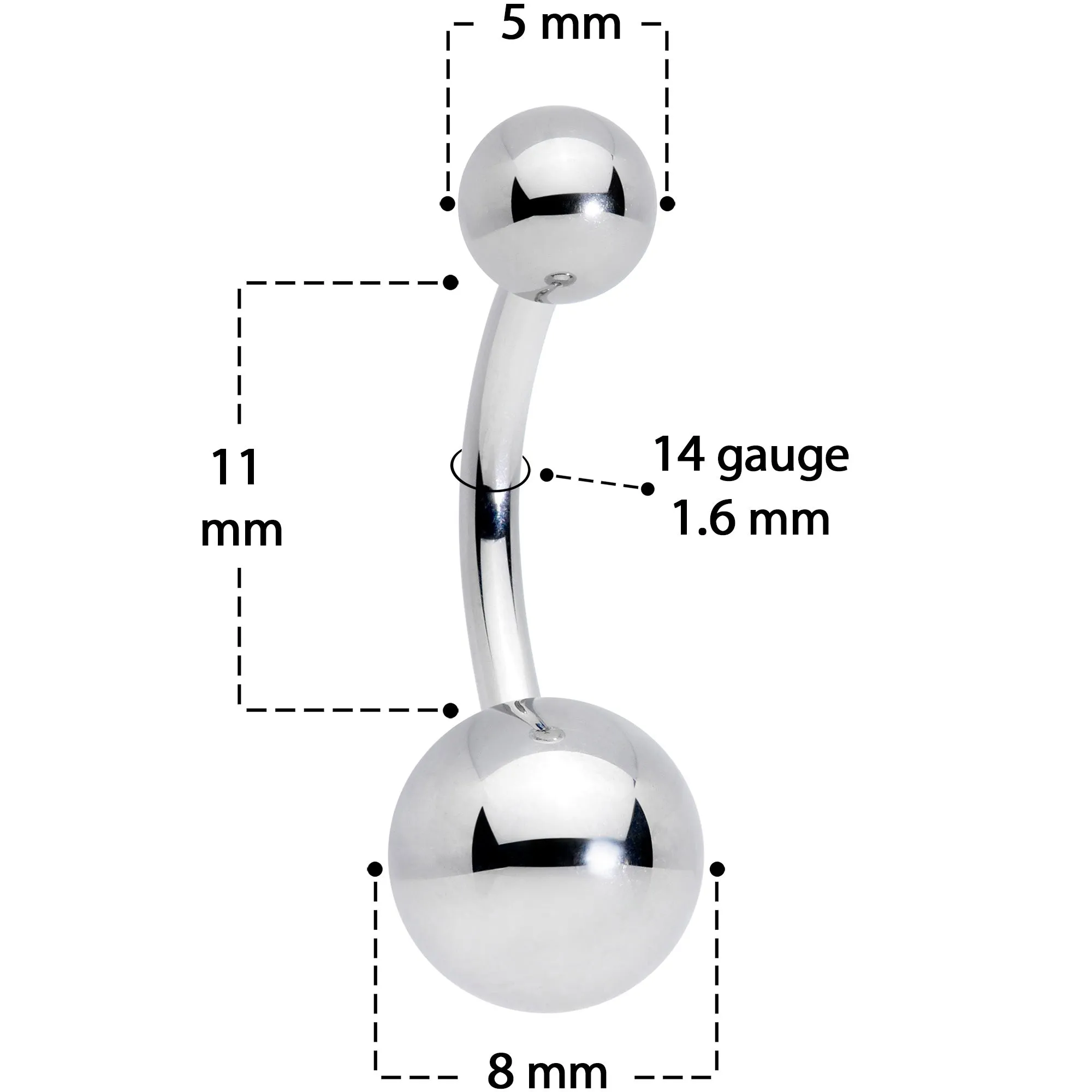 14 Gauge 3/8 Grade 23 Large Ball Titanium Belly Ring Curved Barbell
