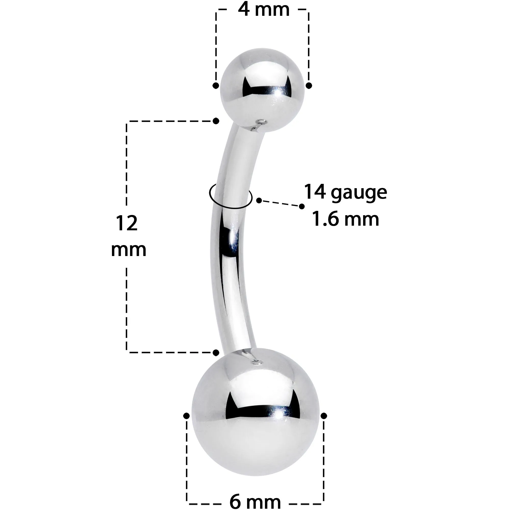14 Gauge 3/8 Grade 23 Small Ball Titanium Belly Ring Curved Barbell
