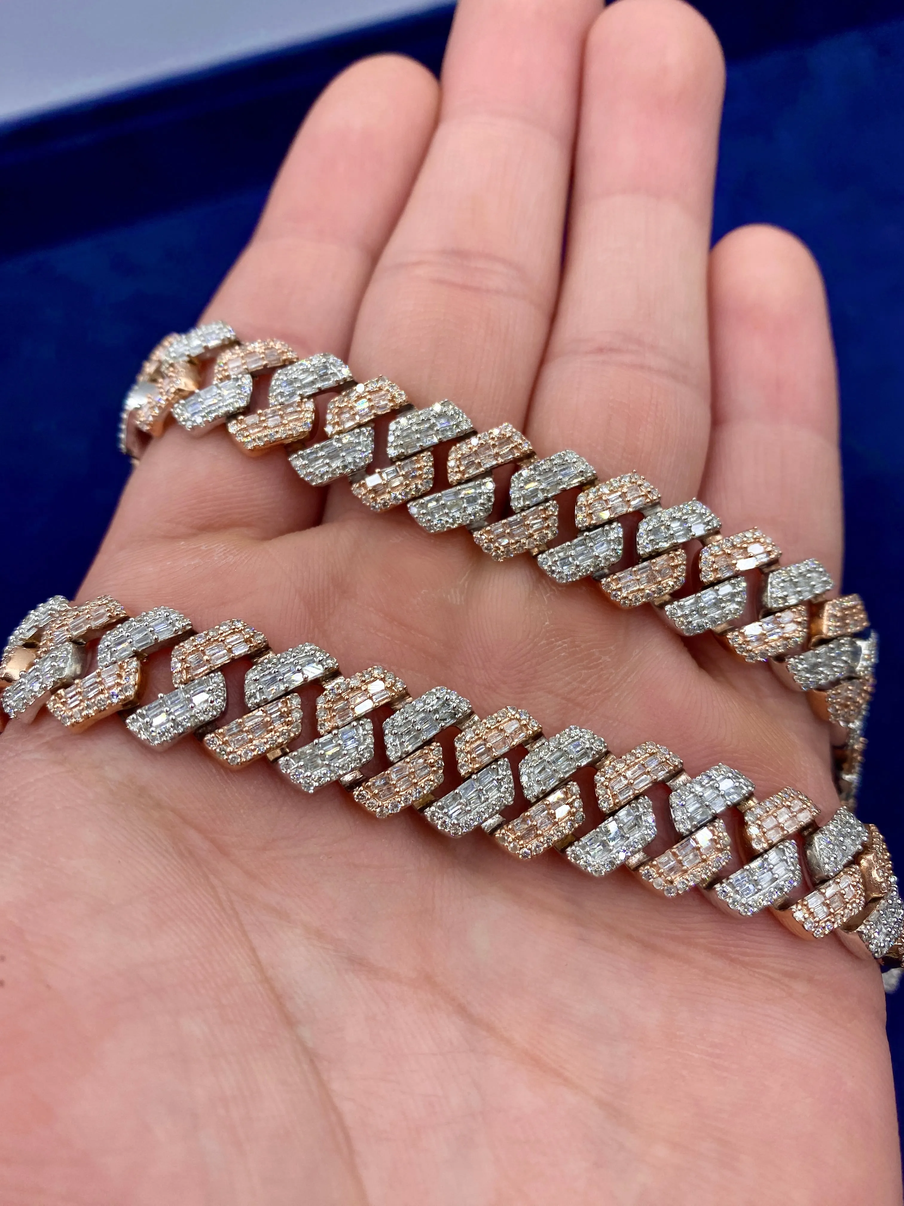 14k 12.4mm Two Tone Baguette Diamond Cuban Chain 20”