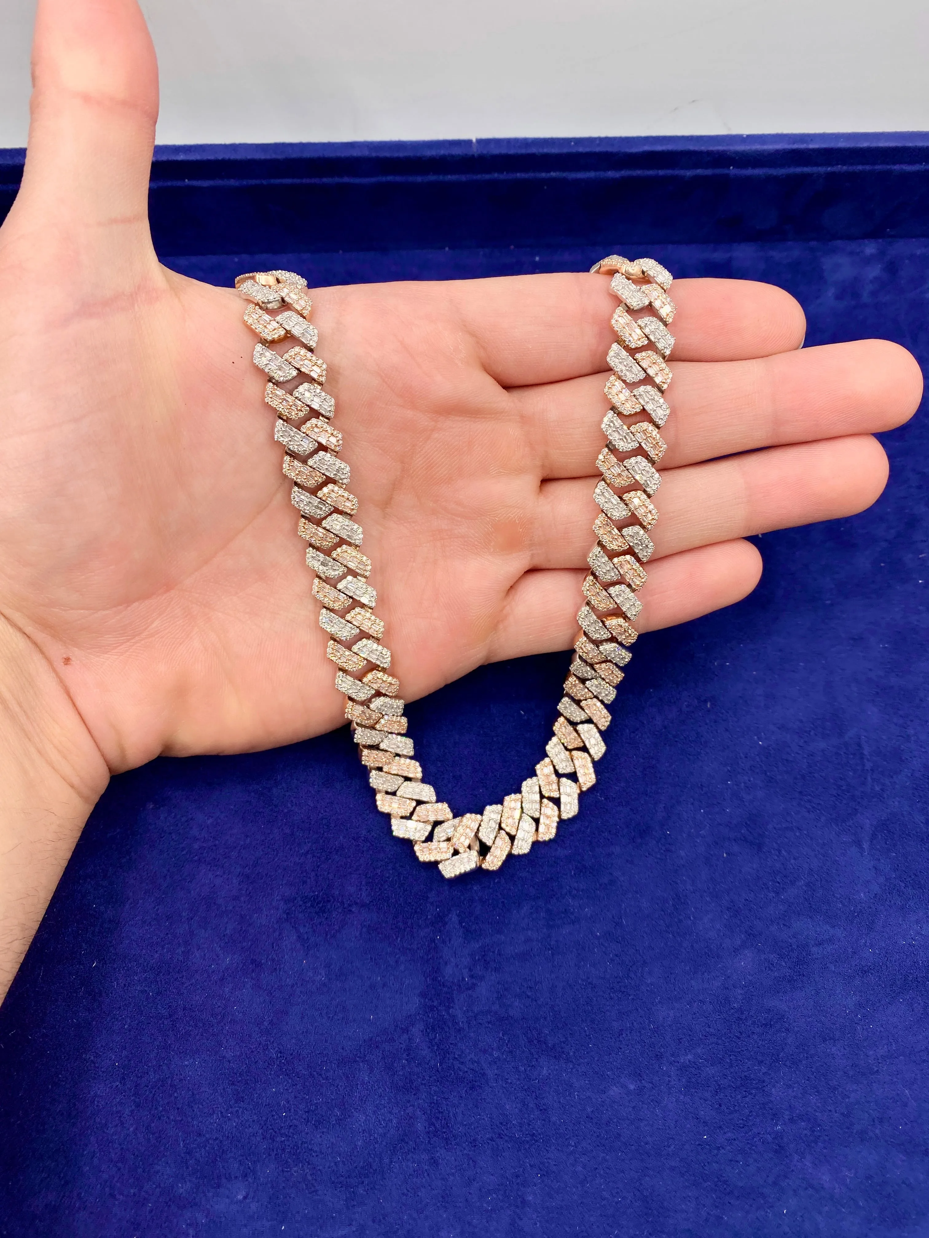 14k 12.4mm Two Tone Baguette Diamond Cuban Chain 20”
