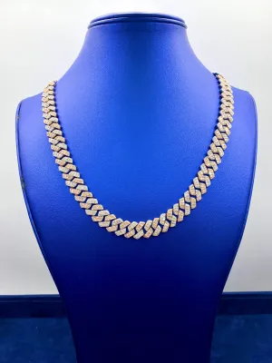 14k 12.4mm Two Tone Baguette Diamond Cuban Chain 20”