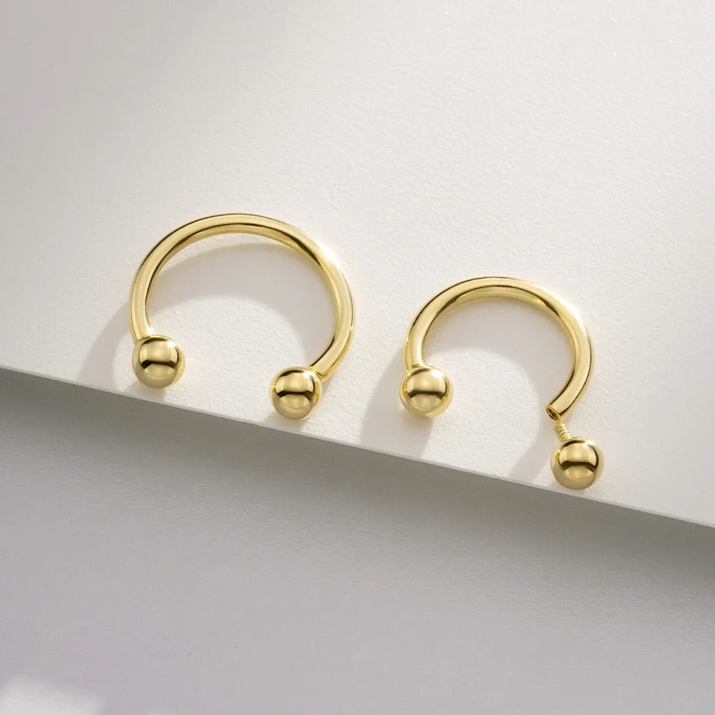 14k Gold 16G Internally Threaded Ball End Horseshoe Circular Barbell