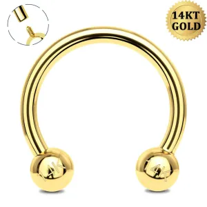 14k Gold 16G Internally Threaded Ball End Horseshoe Circular Barbell