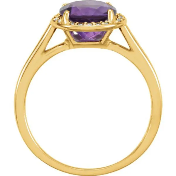 14k Gold Amethyst and .05CTW Diamond Halo Ring