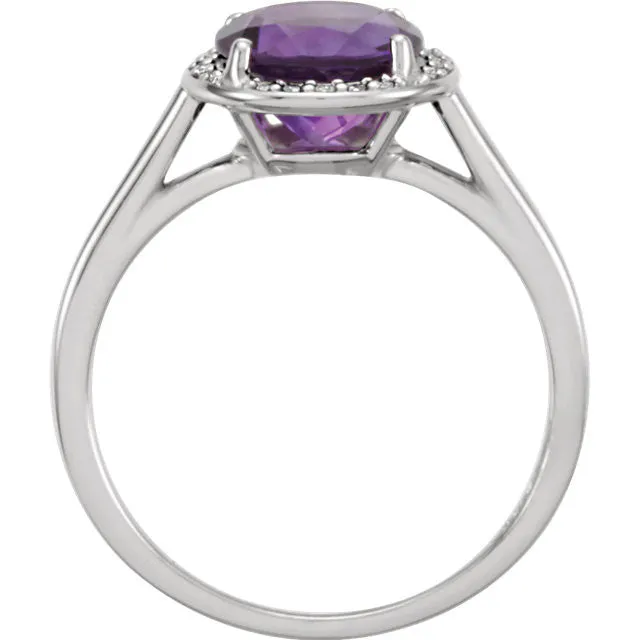 14k Gold Amethyst and .05CTW Diamond Halo Ring