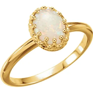 14k Gold Oval Genuine Australian Opal 8x6mm Crown Set Ring
