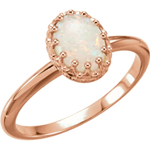 14k Gold Oval Genuine Australian Opal 8x6mm Crown Set Ring