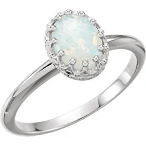 14k Gold Oval Genuine Australian Opal 8x6mm Crown Set Ring