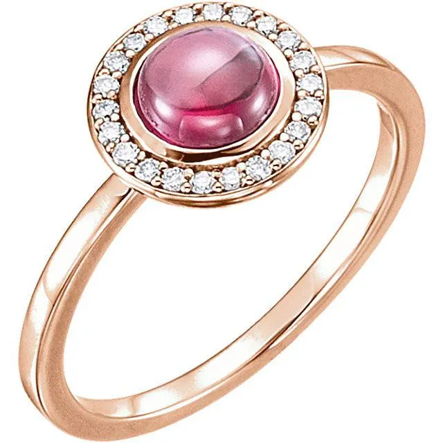 14k Gold Rhodolite Garnet & 1/8 CTW Diamond Halo Ring - Rose, Yellow or White