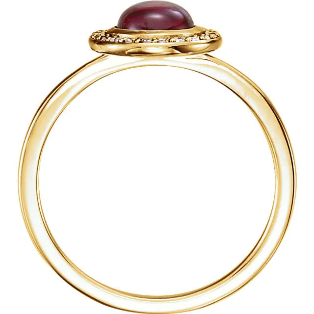14k Gold Rhodolite Garnet & 1/8 CTW Diamond Halo Ring - Rose, Yellow or White