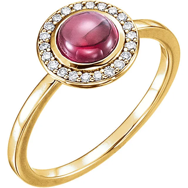 14k Gold Rhodolite Garnet & 1/8 CTW Diamond Halo Ring - Rose, Yellow or White