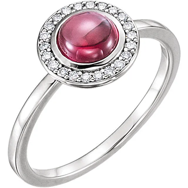 14k Gold Rhodolite Garnet & 1/8 CTW Diamond Halo Ring - Rose, Yellow or White