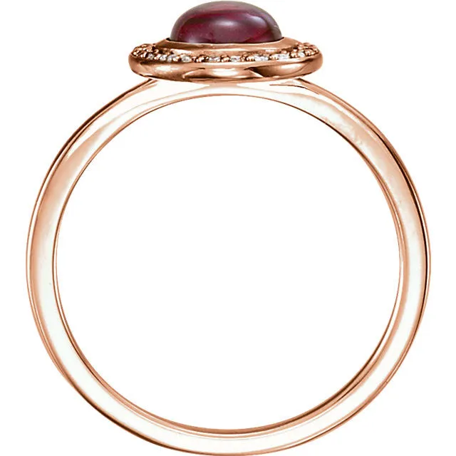 14k Gold Rhodolite Garnet & 1/8 CTW Diamond Halo Ring - Rose, Yellow or White