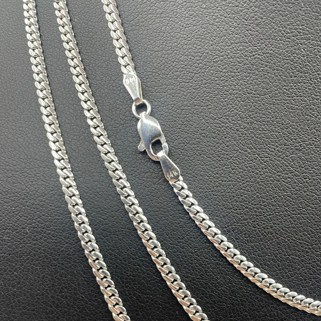 14K Solid White Gold 2.9MM Cuban Link Chain 16-20"