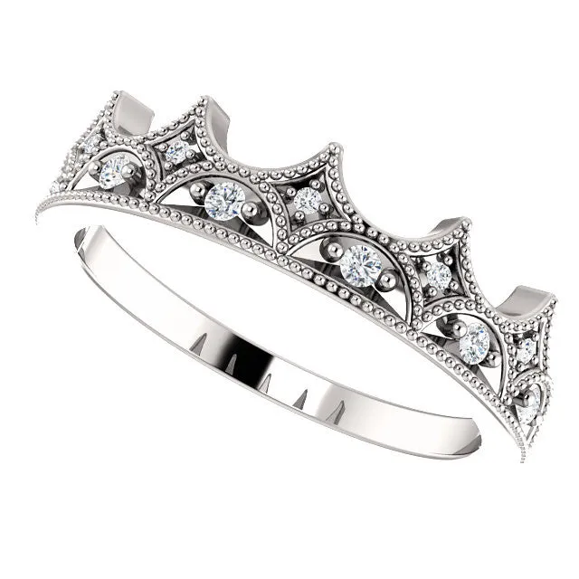 14K White Gold 1/8 CTW Diamond Crown Ring
