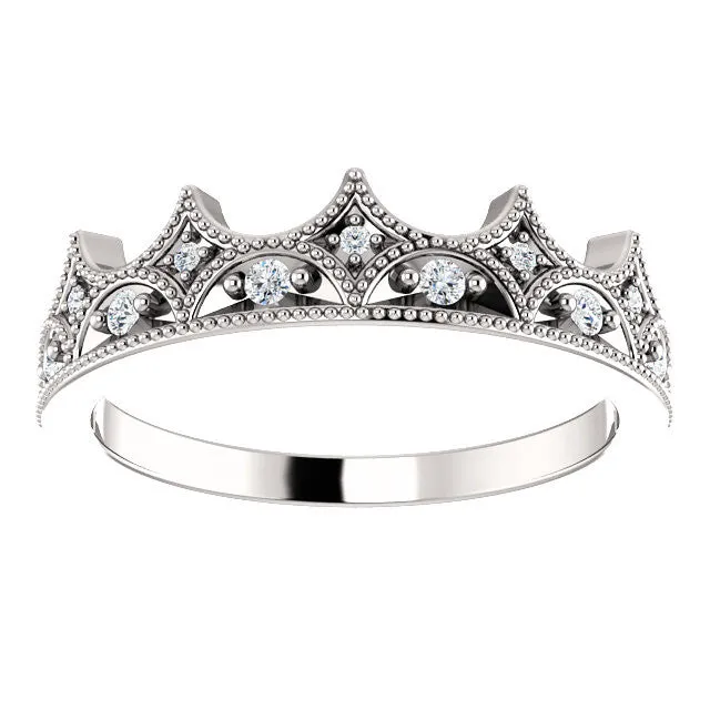 14K White Gold 1/8 CTW Diamond Crown Ring