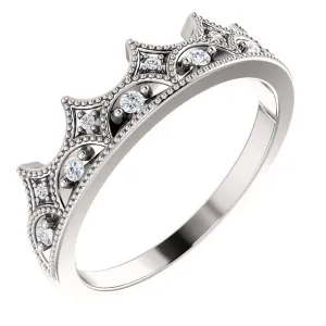 14K White Gold 1/8 CTW Diamond Crown Ring
