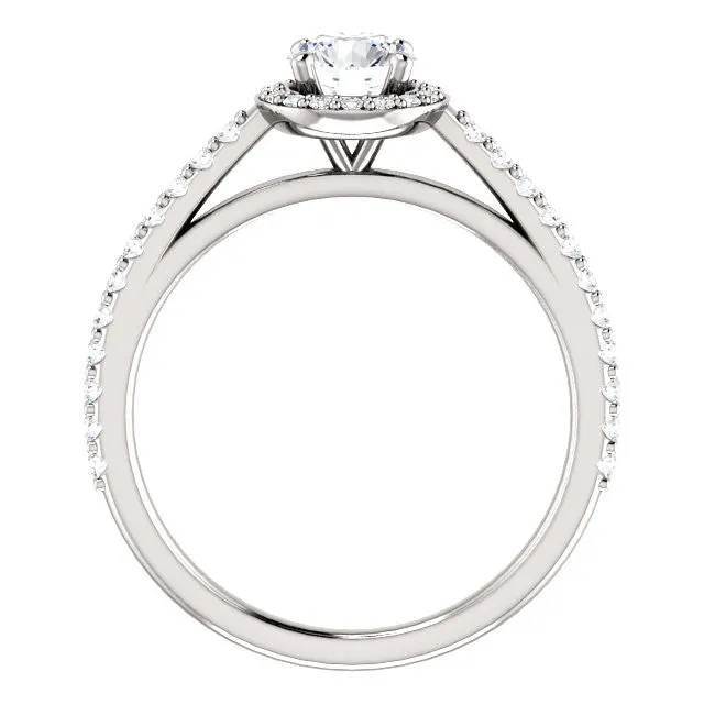 14k White Gold 3/4 CTW Round Diamond Halo-Style Complete Engagement Ring