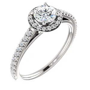 14k White Gold 3/4 CTW Round Diamond Halo-Style Complete Engagement Ring
