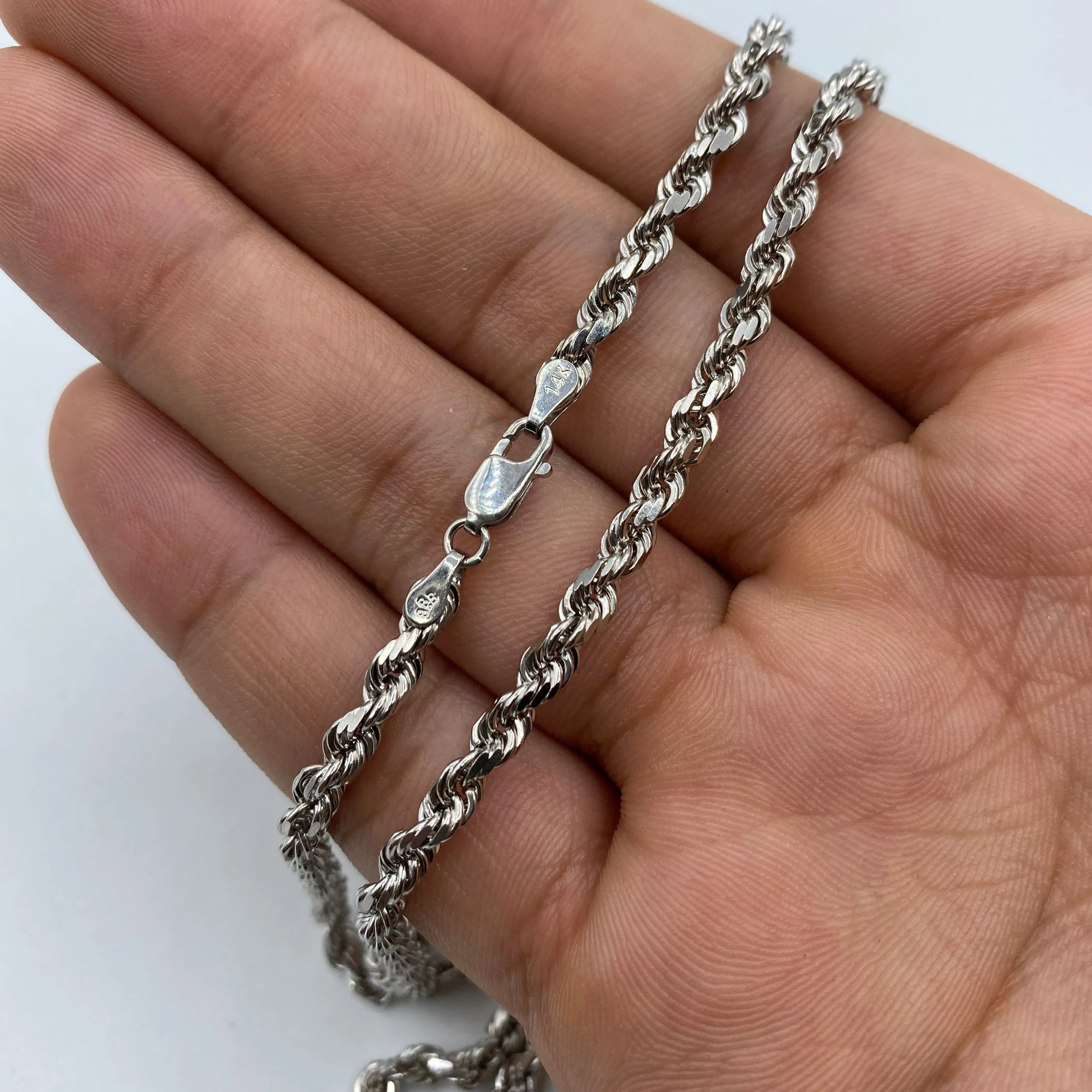 14K White Gold 4.2MM Rope Chain 18-26"