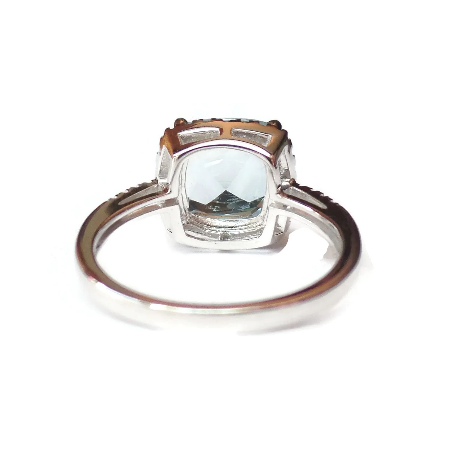 14k White Gold 9mm Cushion Cut Sky Blue Topaz & Diamond Halo-Style Ring