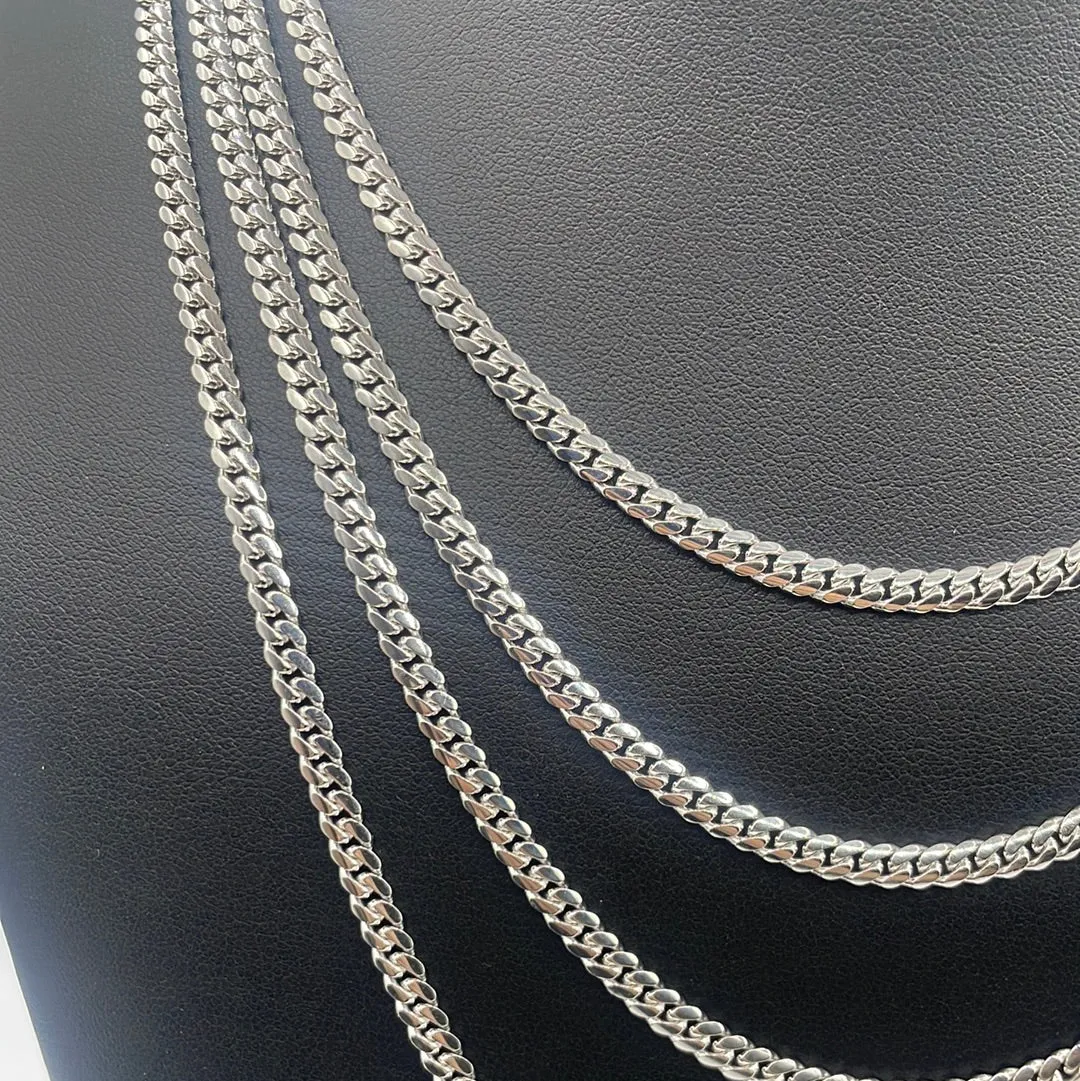 14K White Solid Gold 4.2MM Cuban Chains 16-22"