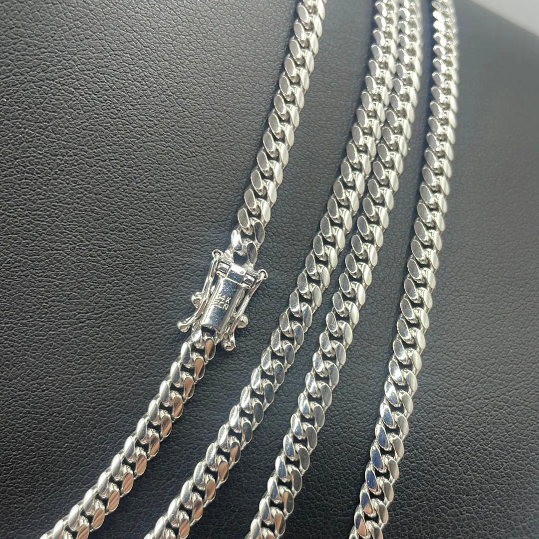 14K White Solid Gold 4.2MM Cuban Chains 16-22"