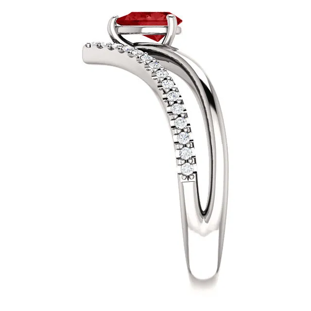 14K White Yellow or Rose Gold Lab Created Ruby Pear & 1/6 CTW Diamond Double V Ring
