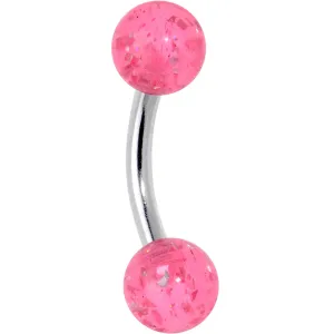 16 Gauge 1/4 Steel Acrylic Glitter Pink Curved Barbell