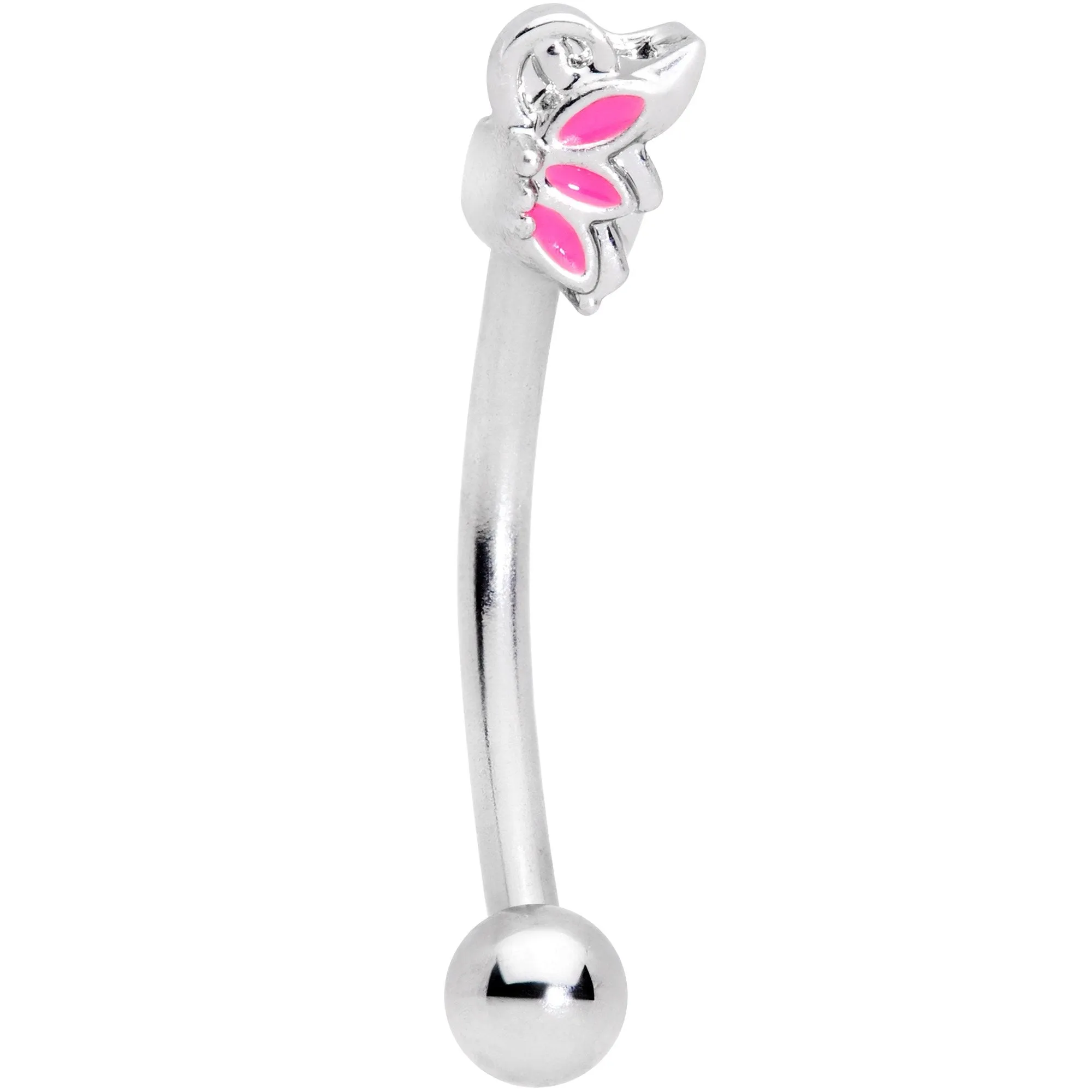 16 Gauge 3/8 Pink Butterfly Wing Curved Eyebrow Ring