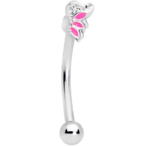 16 Gauge 3/8 Pink Butterfly Wing Curved Eyebrow Ring