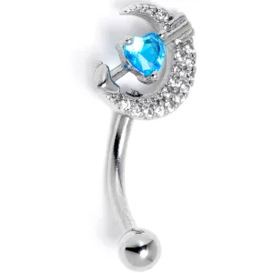 16 Gauge 5/16 Blue Clear CZ Gem Moon Lover Curved Eyebrow Ring