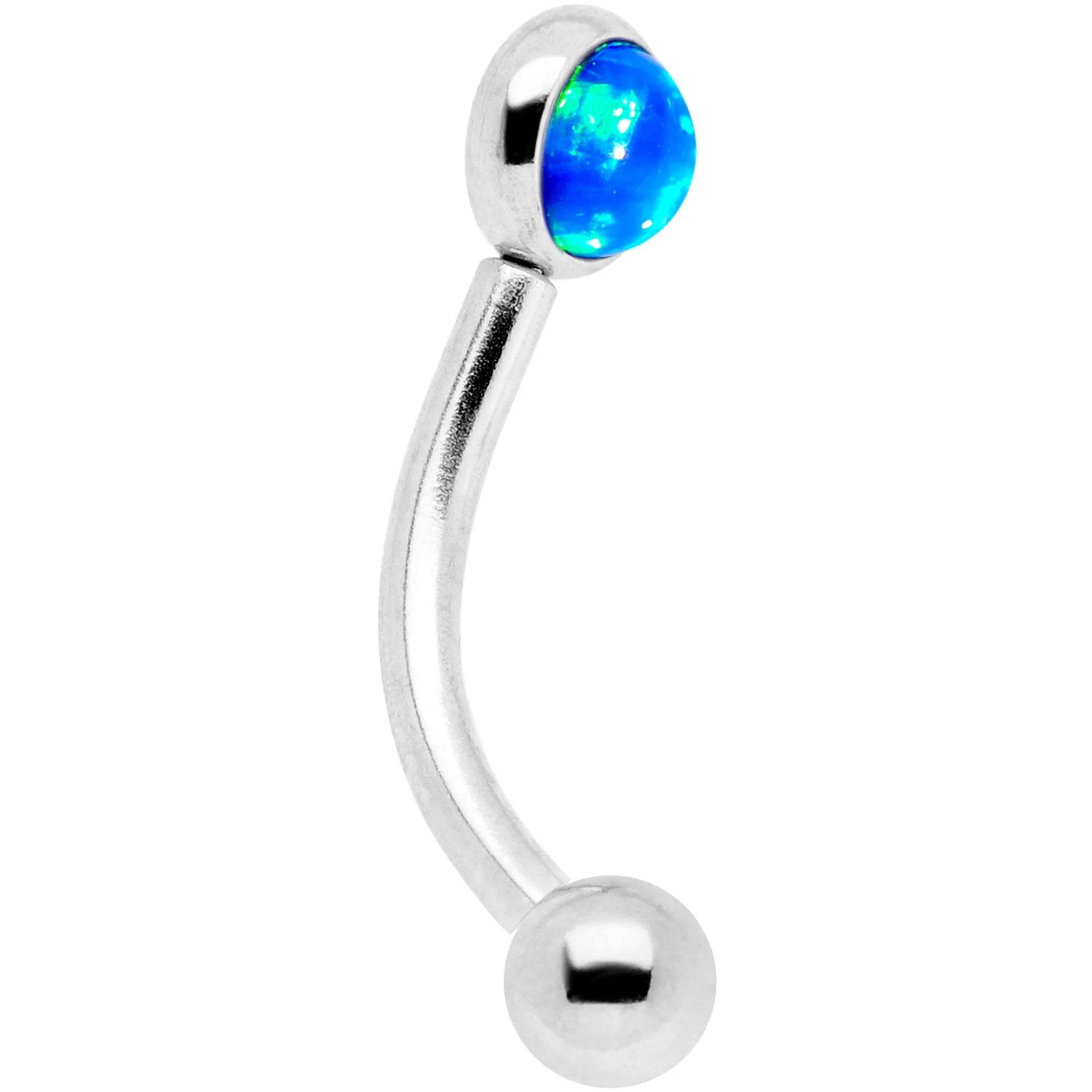 16 Gauge 5/16 Blue Synthetic Opal Flat Set Curved Eyebrow Rook Piercing