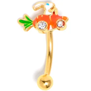 16 Gauge 5/16 Clear Gem Gold Tone Rabbit Carrot Car Curved Eyebrow Ring