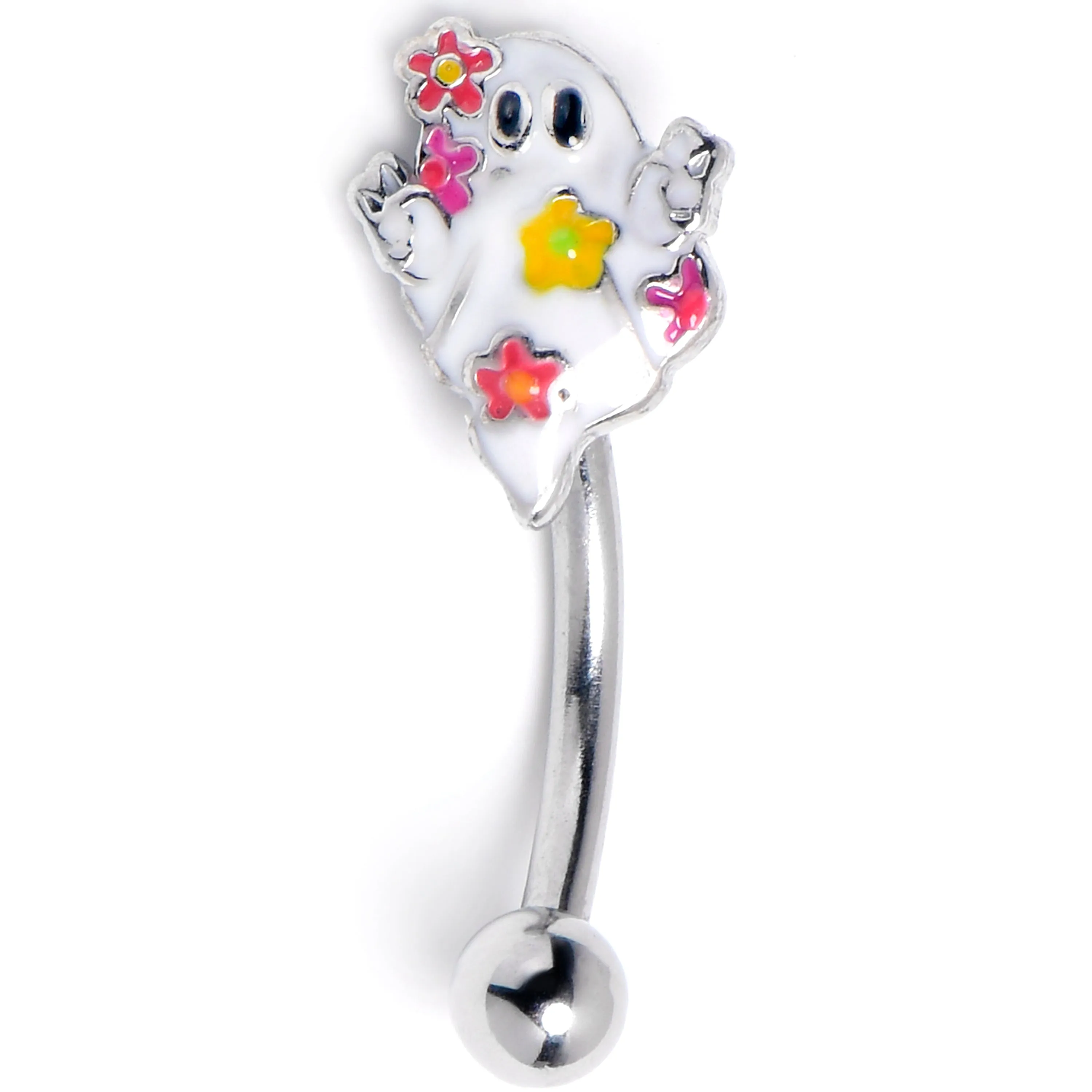 16 Gauge 5/16 Floral Ghost Halloween Curved Eyebrow Ring