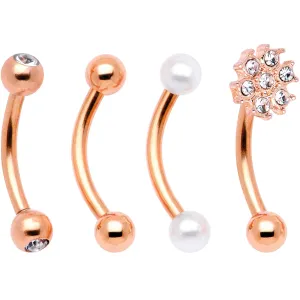 16 Gauge 5/16 Gem Rose Gold Tone Curved Eyebrow Daith Rook Set of 4