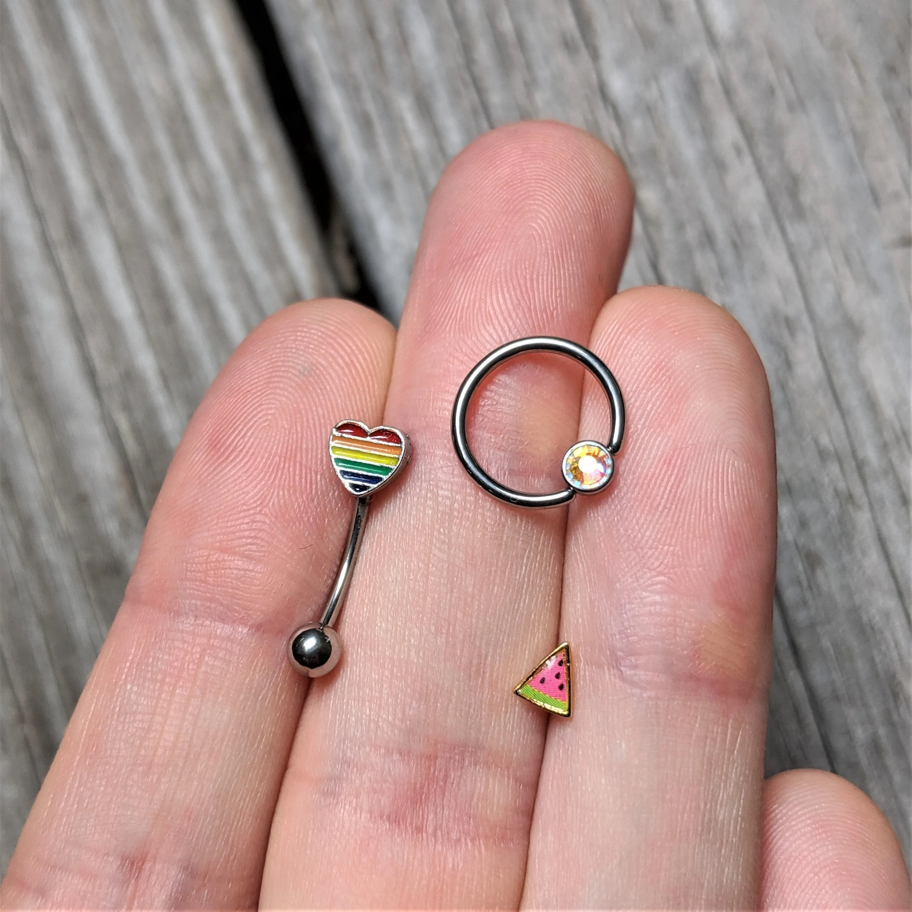 16 Gauge 5/16 Rainbow Pride Heart Curved Eyebrow Ring