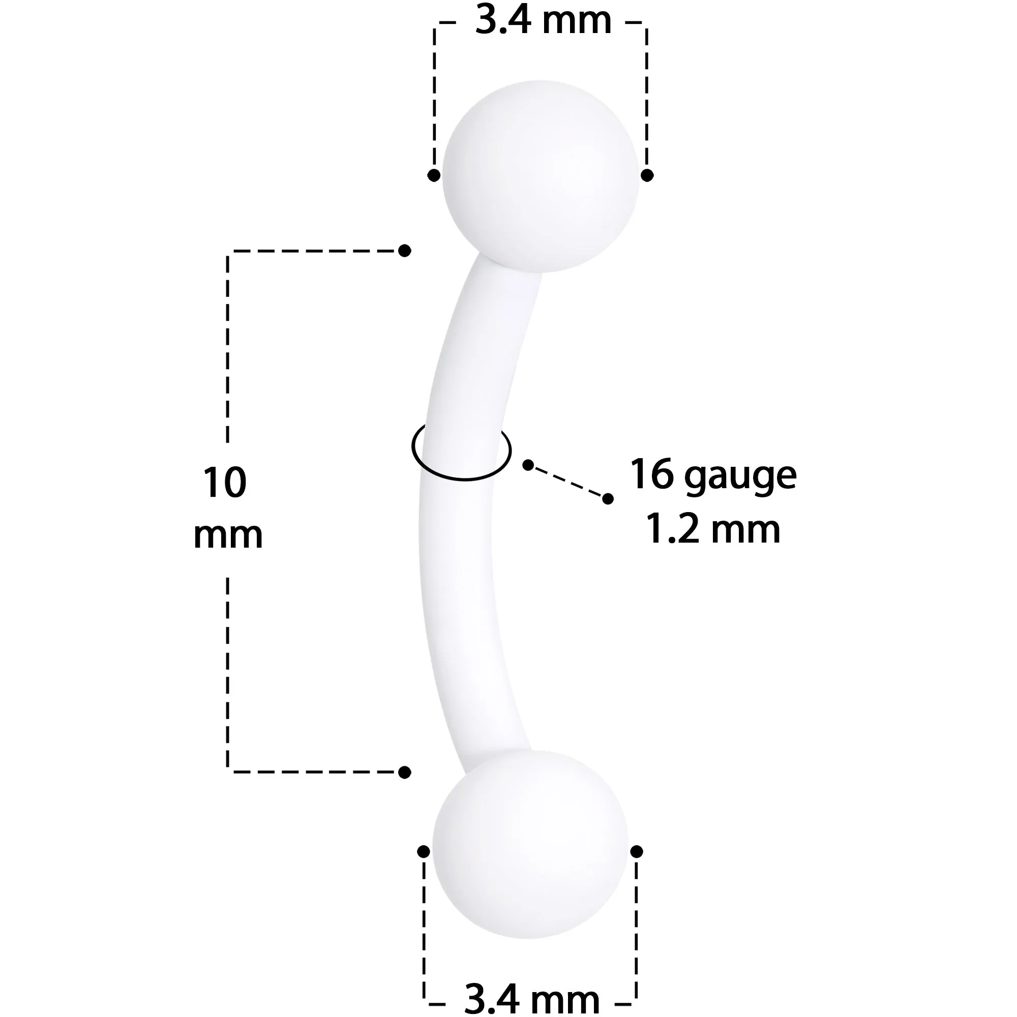 16 Gauge 5/16 White Acrylic Matte Curved Eyebrow Ring