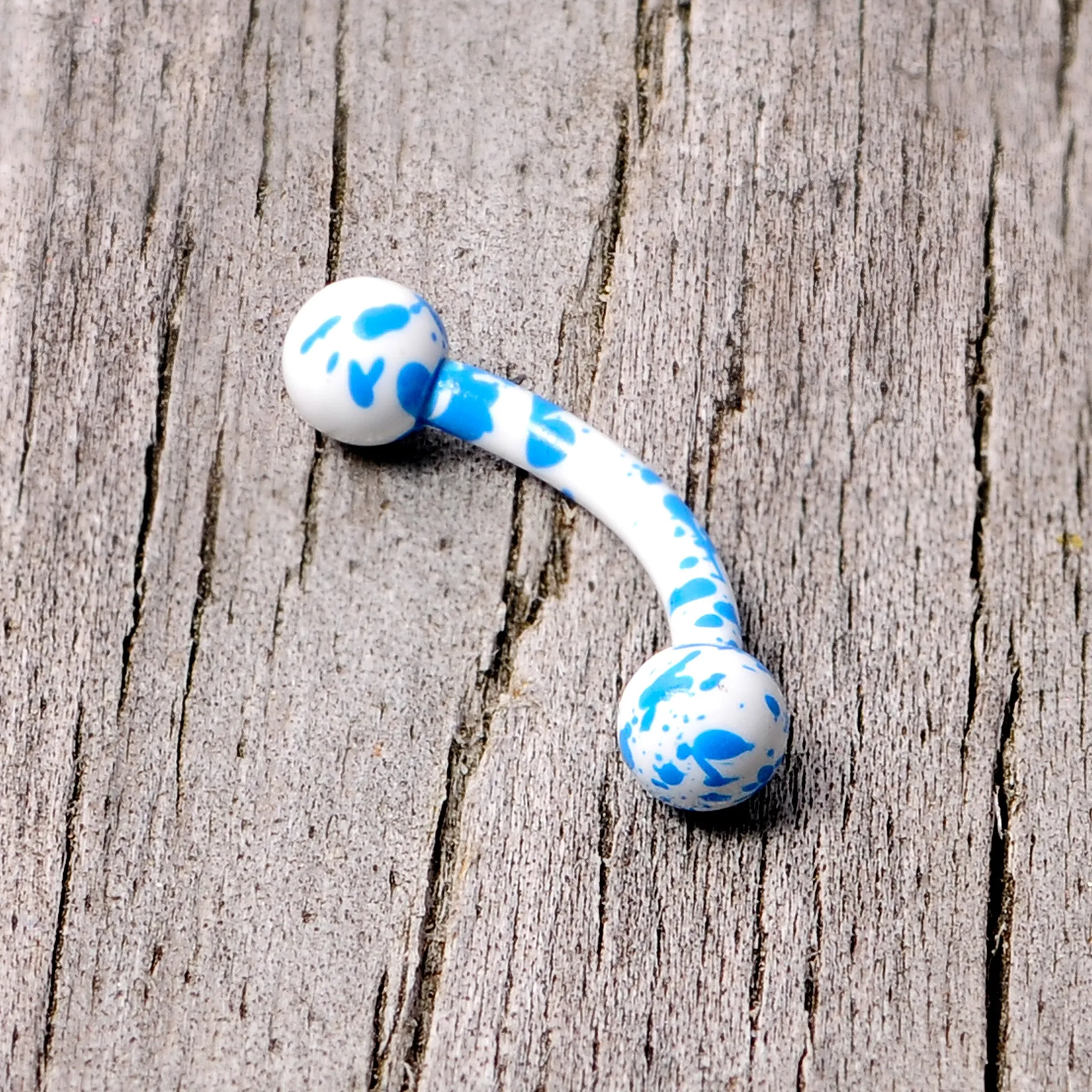 16 Gauge 5/16 White Blue Glow in the Dark Curved Eyebrow Ring