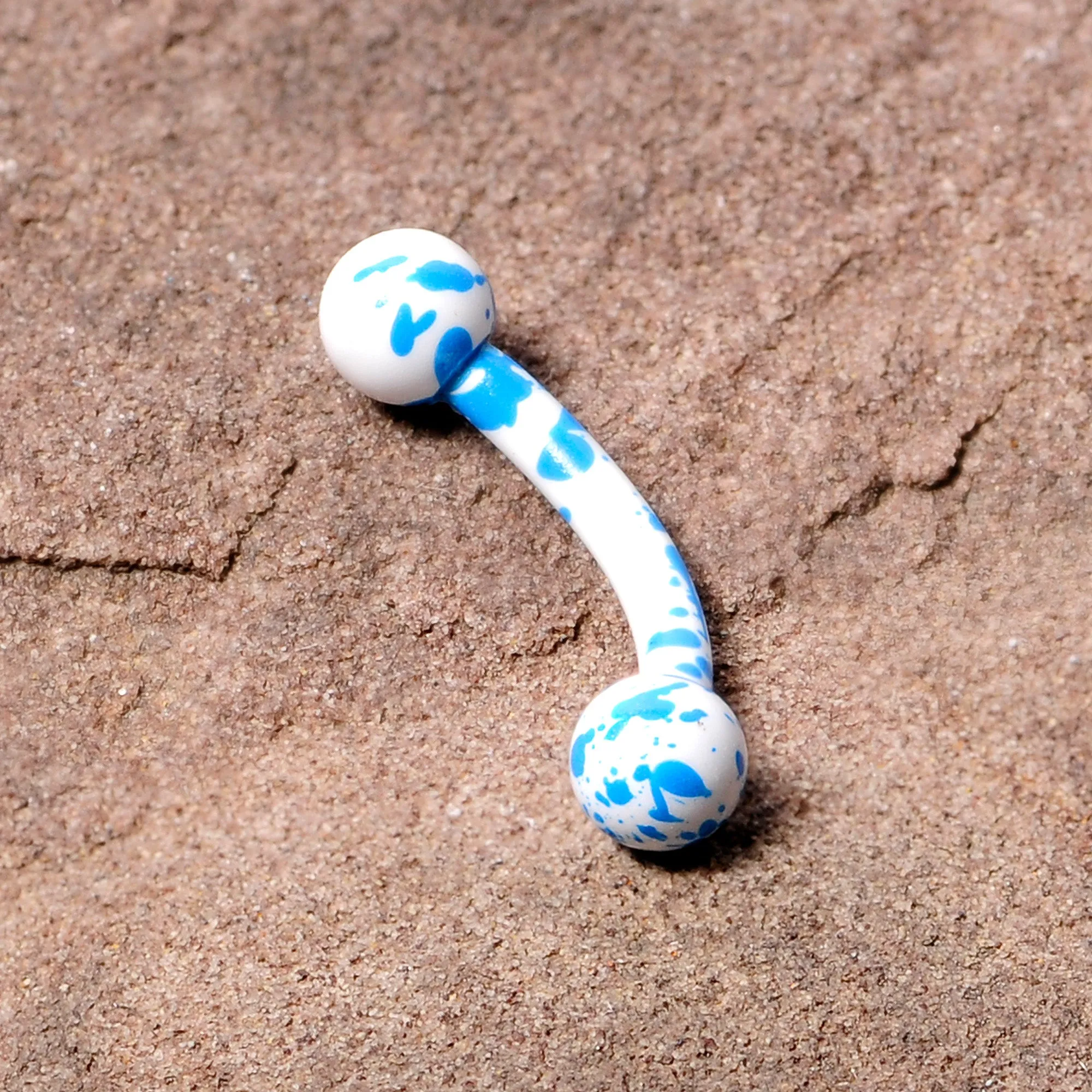 16 Gauge 5/16 White Blue Glow in the Dark Curved Eyebrow Ring