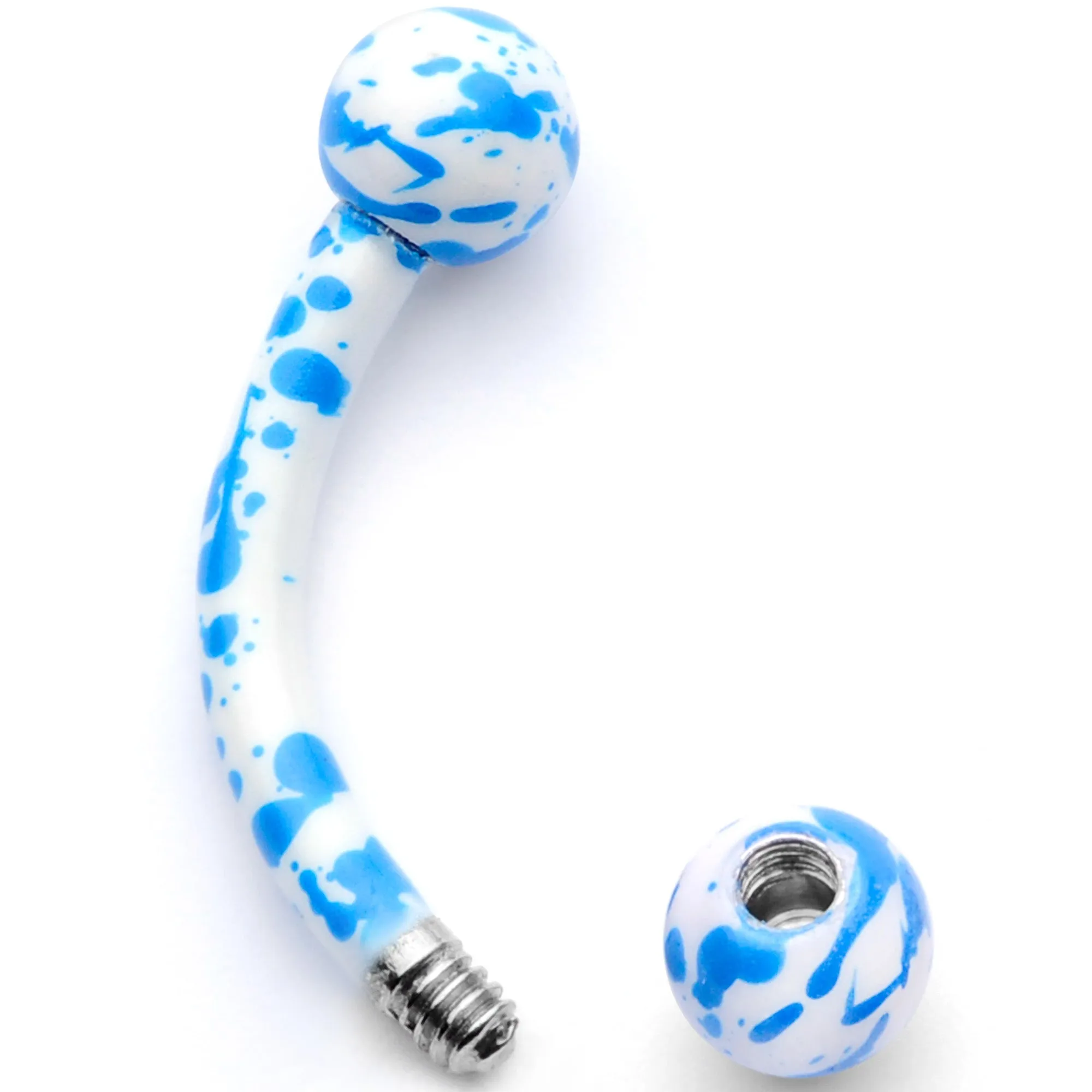 16 Gauge 5/16 White Blue Glow in the Dark Curved Eyebrow Ring