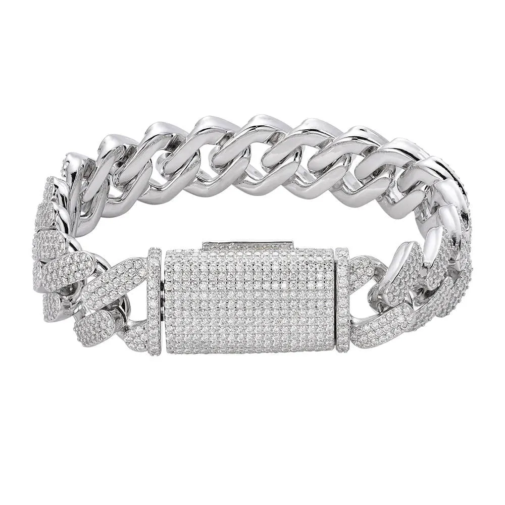 18mm MOISSANITE Prong Cuban Link Bracelet 925 Silver Icy Custom 8 Inch