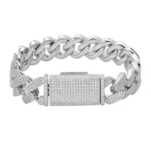 18mm MOISSANITE Prong Cuban Link Bracelet 925 Silver Icy Custom 8 Inch