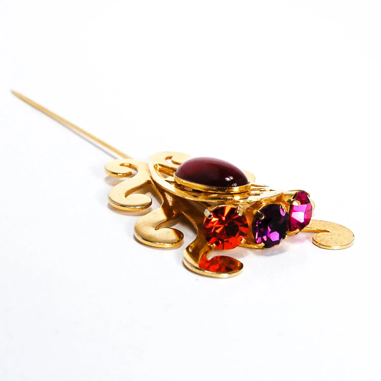 1980s Purple and Pink Rhinestone Stick Pin