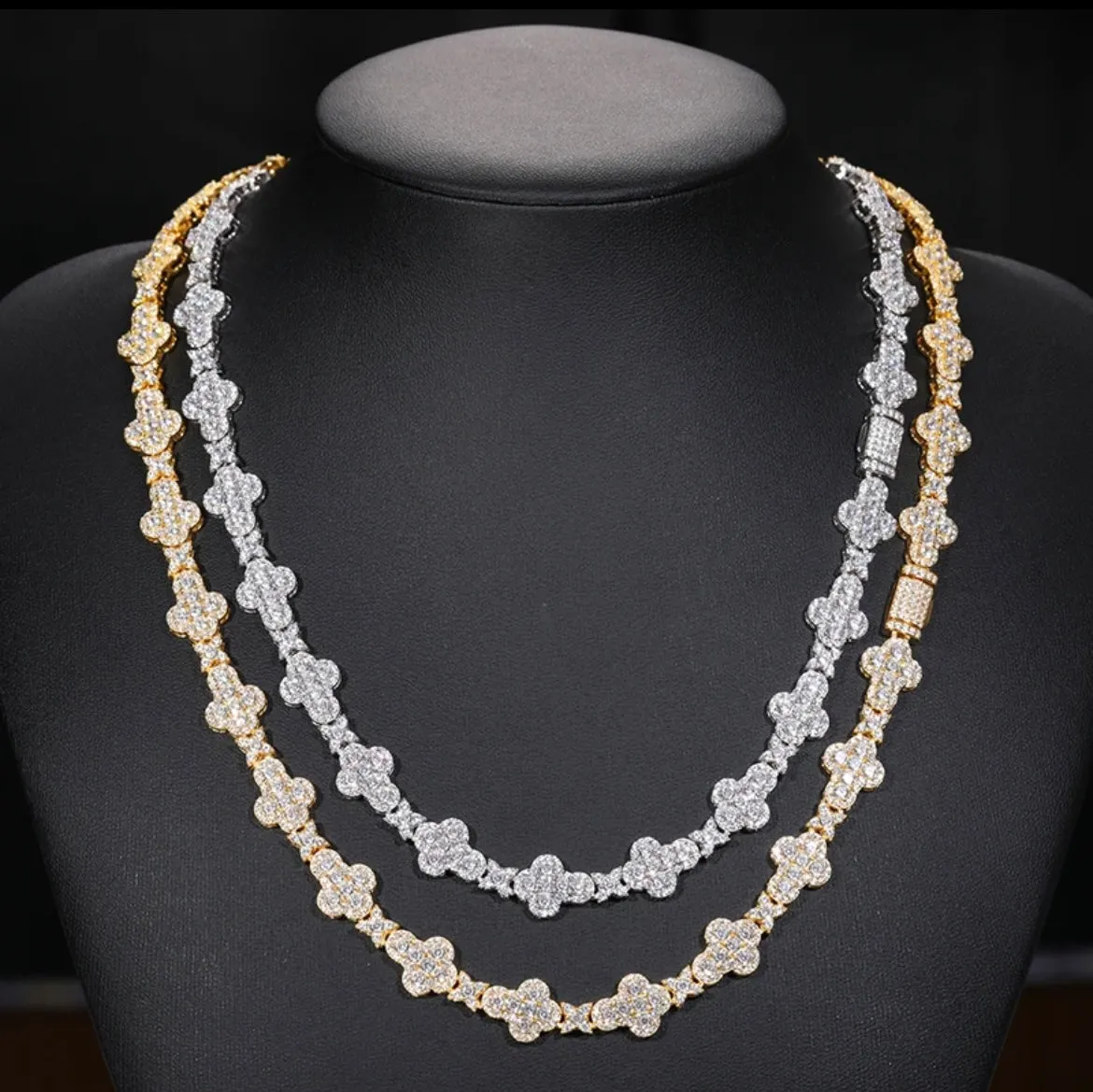 20” 925S VVS  MOISSANITE FOUR CLOVER CROSS CHAIN GOLD