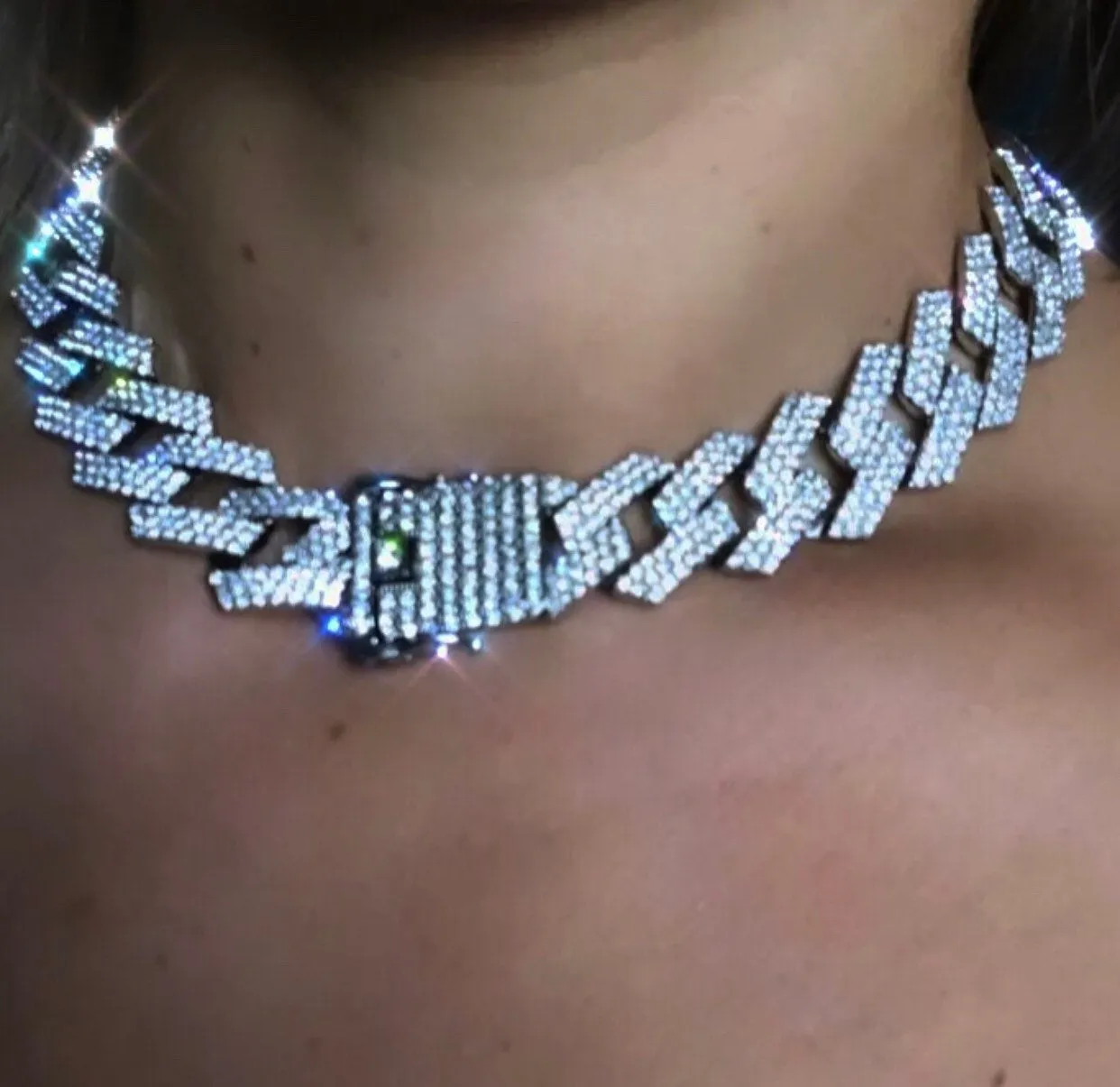 20mm Prong Cuban Link Chain choker,iced cuban chain, bling Necklace chain For Men and women cuban link chain ,cuban choker ,