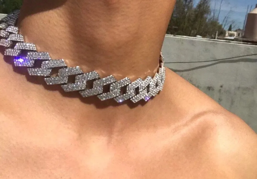 20mm Prong Cuban Link Chain choker,iced cuban chain, bling Necklace chain For Men and women cuban link chain ,cuban choker ,
